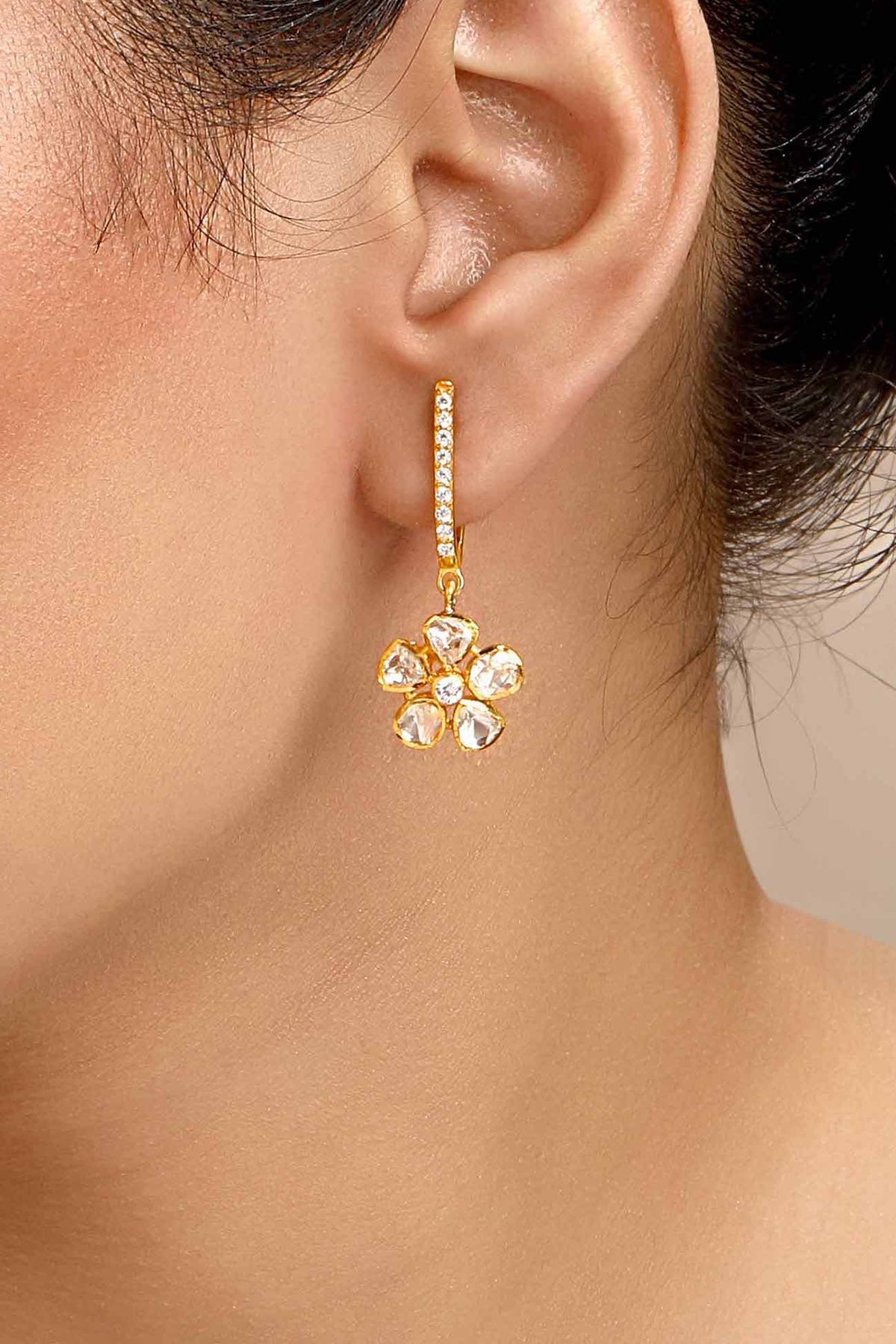 Buy Gold Moissanite Polki Earrings by Sica for women online at ScrollnShops